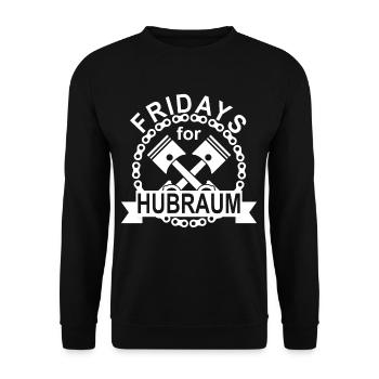 Fridays for Hubraum Parodie Freiheit Auto Motor - Unisex Pullover - Schwarz - Vorne - Alina (178cm) & Michal (187cm)