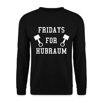 Fridays For Hubraum Auto KFZ Motor Männer - Unisex Pullover - Schwarz - Vorne - Alina (178cm) & Michal (187cm)