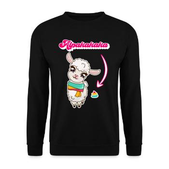 Alpakakaka suesses Alpaka - Unisex Pullover - Schwarz - Vorne - Alina (178cm) & Michal (187cm)