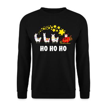 Père Noël traîneau Lama Alpaga Ho Ho Ho - Sweat-shirt Unisexe - noir - Devant - Alina (178cm) & Michal (187cm)