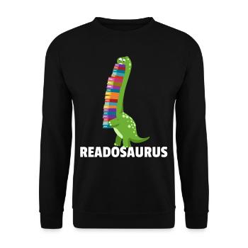 Dinosaur Dino book reading bookworm books - Unisex Sweatshirt - black - Front - Alina (178cm) & Michal (187cm)