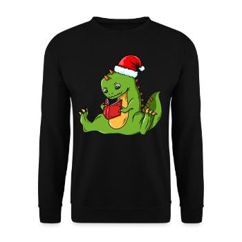 Dinosaur Dino book reading books Christmas - Unisex Sweatshirt - black - Front - Alina (178cm) & Michal (187cm)