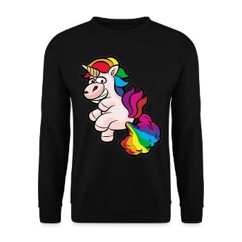 furzendes Regenbogeneinhorn - Unisex Pullover - Schwarz - Vorne - Alina (178cm) & Michal (187cm)