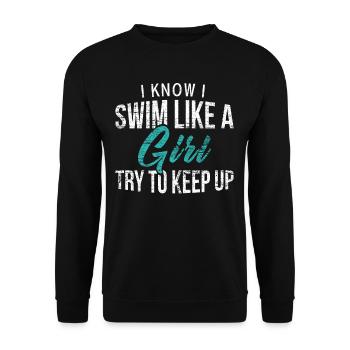 Schwimmerin - Unisex Pullover - Schwarz - Vorne - Alina (178cm) & Michal (187cm)