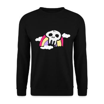 Totenkopf auf Regenbogen und Wolken bunt Geschenk - Unisex Pullover - Schwarz - Vorne - Alina (178cm) & Michal (187cm)