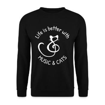 Katze Kater Mieze Kätzchen Musik Spruch Geschenk - Unisex Pullover - Schwarz - Vorne - Alina (178cm) & Michal (187cm)