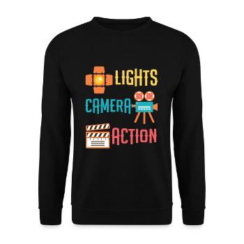 Cool Lights Camera Action Movie or Directors gift - Unisex Sweatshirt - black - Front - Alina (178cm) & Michal (187cm)