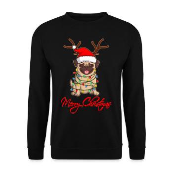 Carlin MERRY WOOFMAS PUG Cadeau de Noël moche - Sweat-shirt Unisexe - noir - Devant - Alina (178cm) & Michal (187cm)