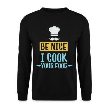 Drôle Sois gentil je fais cuire ton cadeau Chef Station Food - Sweat-shirt Unisexe - noir - Devant - Alina (178cm) & Michal (187cm)