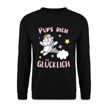 Pups dich gluecklich Einhorn - Unisex Pullover - Schwarz - Vorne - Alina (178cm) & Michal (187cm)