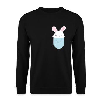 Suesser Kawaii Hase in Tasche - Unisex Pullover - Schwarz - Vorne - Alina (178cm) & Michal (187cm)