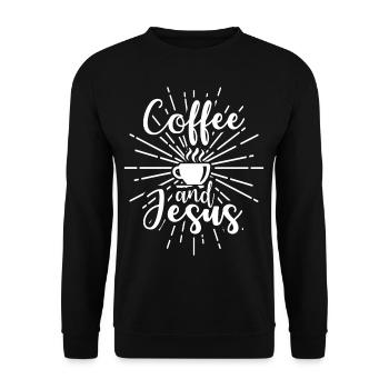 KAFFEE und JESUS Büro Geschenk Barista - Unisex Pullover - Schwarz - Vorne - Alina (178cm) & Michal (187cm)