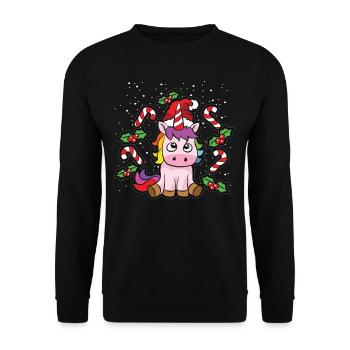 Christmas unicorn with candy cane - Unisex Sweatshirt - black - Front - Alina (178cm) & Michal (187cm)