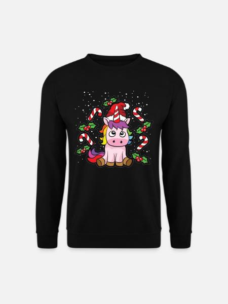 Weihnachtliches Einhorn mit Zuckerstange - Unisex Pullover - Schwarz