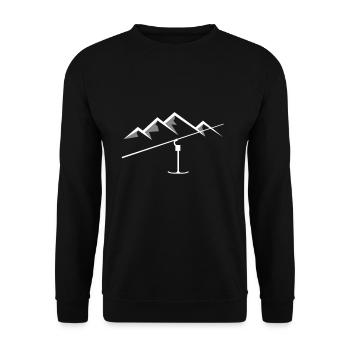 Ski Schlepplift mit Bergspitzen Berge Winter Schne - Unisex Pullover - Schwarz - Vorne - Alina (178cm) & Michal (187cm)