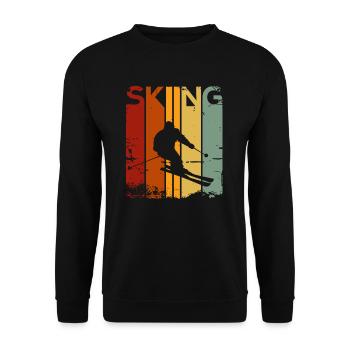 SKIING Skifahrer carvt durch Schnee im Retro Desig - Unisex Pullover - Schwarz - Vorne - Alina (178cm) & Michal (187cm)