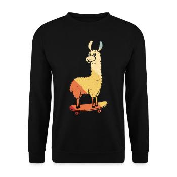 Lama Skateboard Skate Skater Retro - Unisex Pullover - Schwarz - Vorne - Alina (178cm) & Michal (187cm)