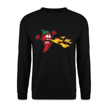 Feurige Chillischote Chilli Schote Scharfes Essen - Unisex Pullover - Schwarz - Vorne - Alina (178cm) & Michal (187cm)