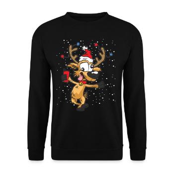 Rentier Weihnachten mit Handy Smartphone - Unisex Pullover - Schwarz - Vorne - Alina (178cm) & Michal (187cm)