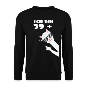 Ich bin 39 plus Lama Alpaka - Unisex Pullover - Schwarz - Vorne - Alina (178cm) & Michal (187cm)