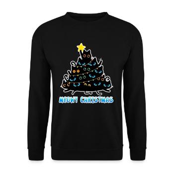 Meowy Christmas Katzen Weihnachtsbaum - Unisex Pullover - Schwarz - Vorne - Alina (178cm) & Michal (187cm)