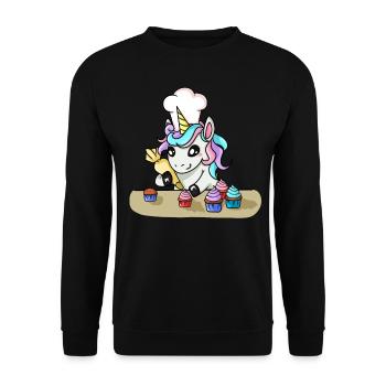 Einhorn Bäcker Kuchen Torte Backen - Unisex Pullover - Schwarz - Vorne - Alina (178cm) & Michal (187cm)