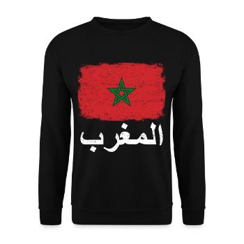 MAROKKO FLAGGE Marokkanische Fahne Geschenk - Unisex Pullover - Schwarz - Vorne - Alina (178cm) & Michal (187cm)