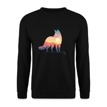 Fuchs Silhouette mit Natur Landschaft Kunst - Unisex Pullover - Schwarz - Vorne - Alina (178cm) & Michal (187cm)