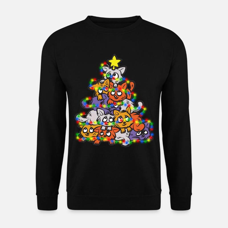 MEOWY CHRISTMAS Katzen Tannenbaum Christbaum - Unisex Pullover - Schwarz