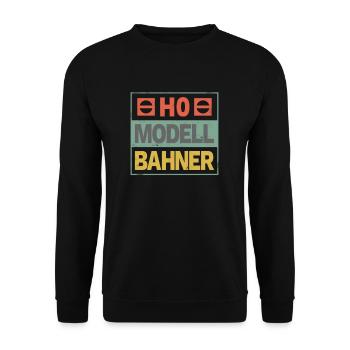 Hobby Modellbahn H0 1:87 retro Eisenbahn Geschenk - Unisex Pullover - Schwarz - Vorne - Alina (178cm) & Michal (187cm)