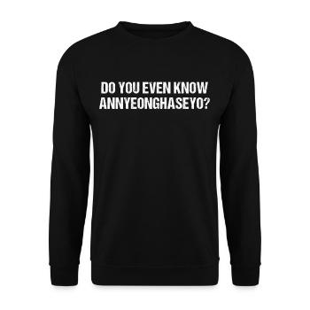 Hello Annyeonghaseyo Korea - Unisex Pullover - Schwarz - Vorne - Alina (178cm) & Michal (187cm)