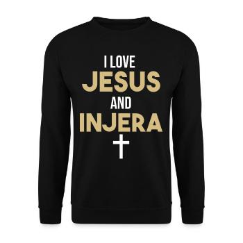 I Love Jesus and Injera Christian Habesha Ethiopia - Unisex Pullover - Schwarz - Vorne - Alina (178cm) & Michal (187cm)