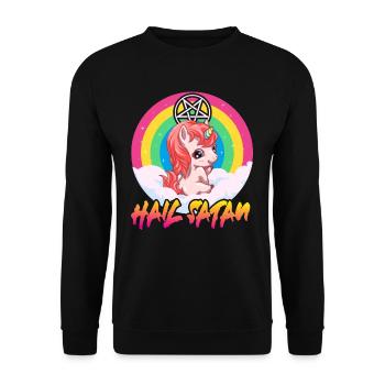 Hail Satan unicorn satanist 666 atheist humor - Unisex Sweatshirt - black - Front - Alina (178cm) & Michal (187cm)