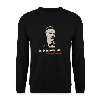 Weinlese-Philosophie-Nihilismus-Entwurf Nietzsche Kant - Unisex Pullover - Schwarz - Vorne - Alina (178cm) & Michal (187cm)