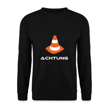Leitkegel Achtung Pylon Orange Geschenk - Unisex Pullover - Schwarz - Vorne - Alina (178cm) & Michal (187cm)