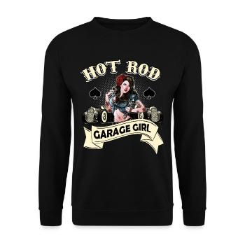 Hot Rod Chick Pin up Girl Rockabilly - Unisex Pullover - Schwarz - Vorne - Alina (178cm) & Michal (187cm)