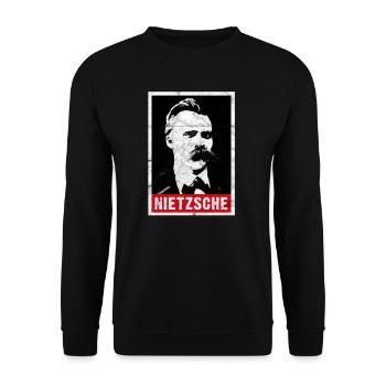 Friedrich Nietzsche Philosophie Nihilismus Übermensch - Unisex Pullover - Schwarz - Vorne - Alina (178cm) & Michal (187cm)