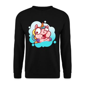 Crazy Einhorn Gesicht Verrückt Lustig Kindisch - Unisex Pullover - Schwarz - Vorne - Alina (178cm) & Michal (187cm)