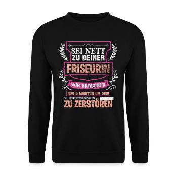 Friseurin - Unisex Pullover - Schwarz - Vorne - Alina (178cm) & Michal (187cm)