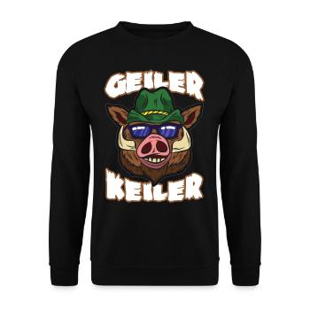 Geiler Keiler Jäger Jagd Spruch lustiger Humor - Unisex Pullover - Schwarz - Vorne - Alina (178cm) & Michal (187cm)