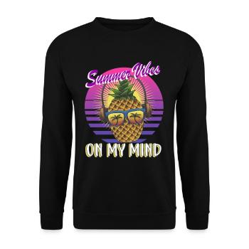 Retro Ananas Sommer Vibes in meinem Kopf - Unisex Pullover - Schwarz - Vorne - Alina (178cm) & Michal (187cm)