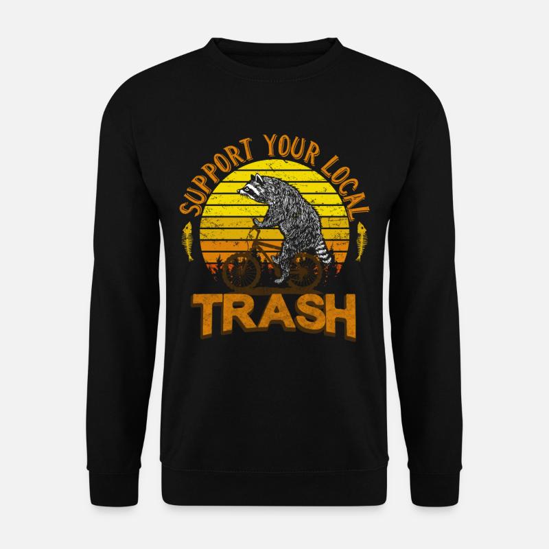 Lustiger retro Müll Waschbär auf Fahrrad - Unisex Pullover - Schwarz