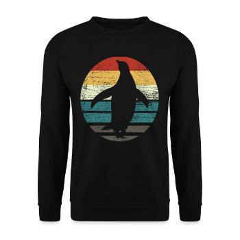Pinguin Retro - Unisex Pullover - Schwarz - Vorne - Alina (178cm) & Michal (187cm)