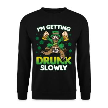 IN GETTING DRUNK SLOWLY sloth goblin beer humor - Unisex Sweatshirt - black - Front - Alina (178cm) & Michal (187cm)