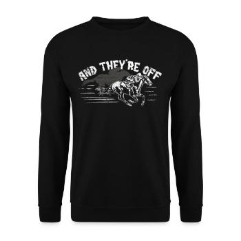 Pferde Pferderennen - Unisex Pullover - Schwarz - Vorne - Alina (178cm) & Michal (187cm)