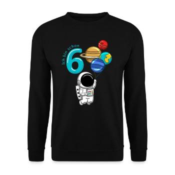 6 Jahre Astronaut Geburtstag - Unisex Pullover - Schwarz - Vorne - Alina (178cm) & Michal (187cm)