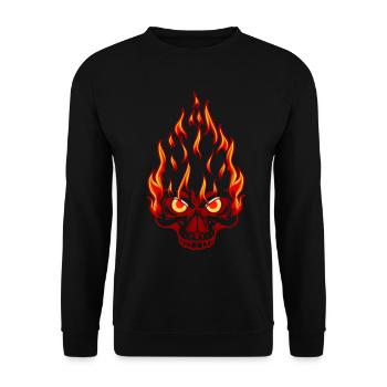 Hardrock Rocker Tattoo Totenkopf Motorrad Flamme - Unisex Pullover - Schwarz - Vorne - Alina (178cm) & Michal (187cm)