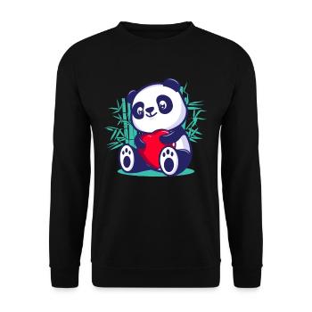 cute panda heart kawaii romantic valentine day - Unisex Sweatshirt - black - Front - Alina (178cm) & Michal (187cm)