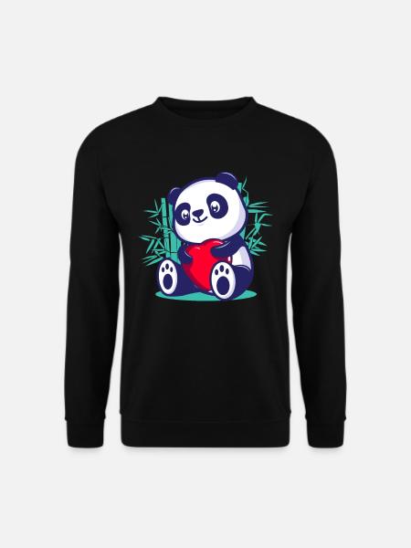 mignon panda coeur kawaii romantique saint valentin - Sweat-shirt Unisexe - noir