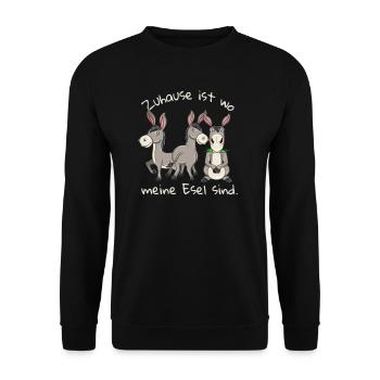 Zuhause ist wo meine Esel sind - Unisex Pullover - Schwarz - Vorne - Alina (178cm) & Michal (187cm)